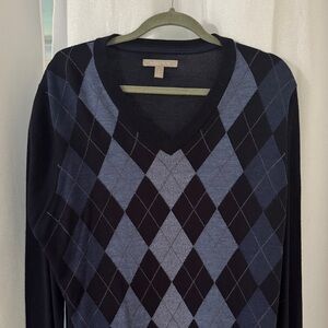 Nordstrom V-Neck Argyle Sweater - Blue and Black